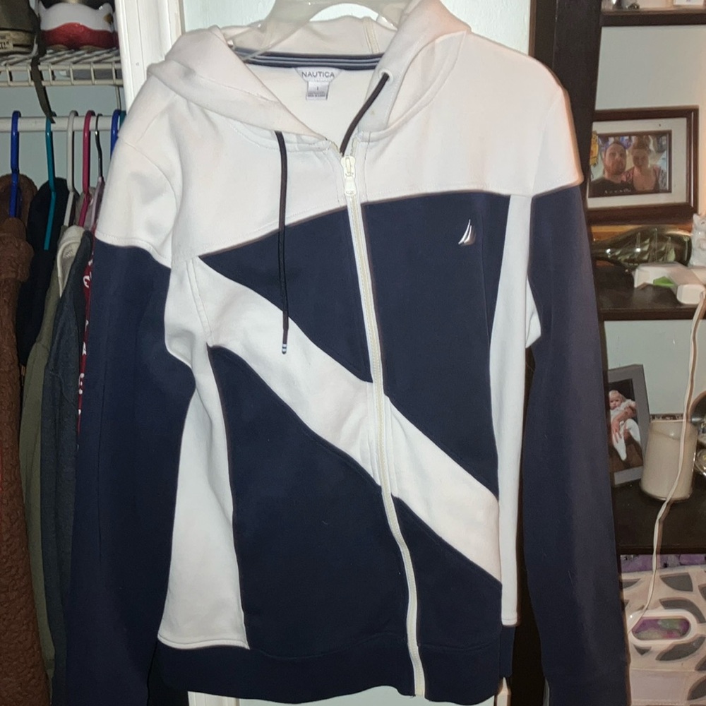 Nautica white and navy zip up hoodie